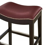 31" Dark Red And Espresso Solid Wood Backless Bar Chair - Homeroots