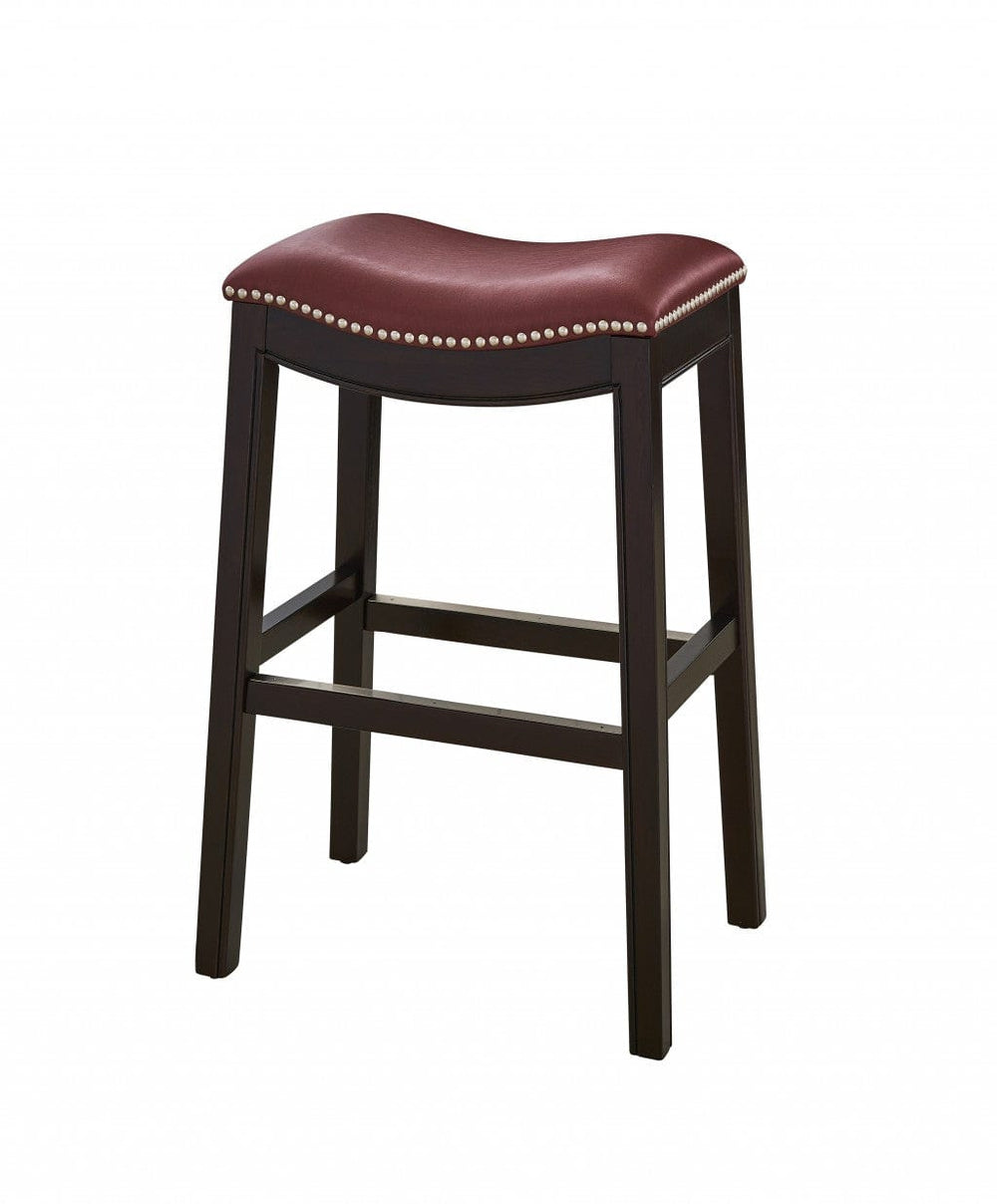 31" Dark Red And Espresso Solid Wood Backless Bar Chair - Homeroots