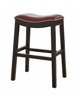 26" Dark Red And Espresso Solid Wood Backless Counter Height Bar Chair - Homeroots - Flyclothing LLC