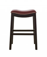 26" Dark Red And Espresso Solid Wood Backless Counter Height Bar Chair - Homeroots - Flyclothing LLC
