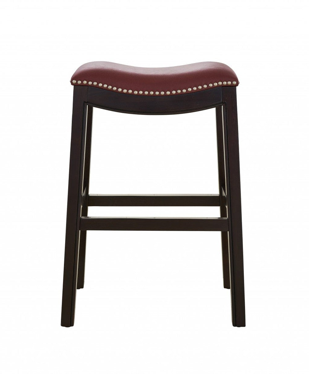 26" Dark Red And Espresso Solid Wood Backless Counter Height Bar Chair - Homeroots