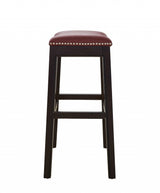 26" Dark Red And Espresso Solid Wood Backless Counter Height Bar Chair - Homeroots - Flyclothing LLC