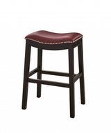 26" Dark Red And Espresso Solid Wood Backless Counter Height Bar Chair - Homeroots - Flyclothing LLC
