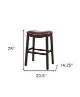 26" Dark Red And Espresso Solid Wood Backless Counter Height Bar Chair - Homeroots - Flyclothing LLC