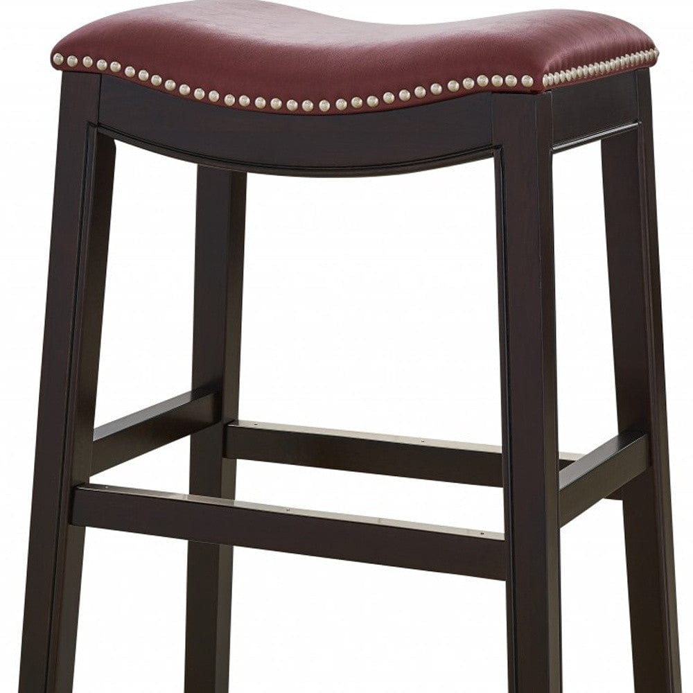 26" Dark Red And Espresso Solid Wood Backless Counter Height Bar Chair - Homeroots - Flyclothing LLC