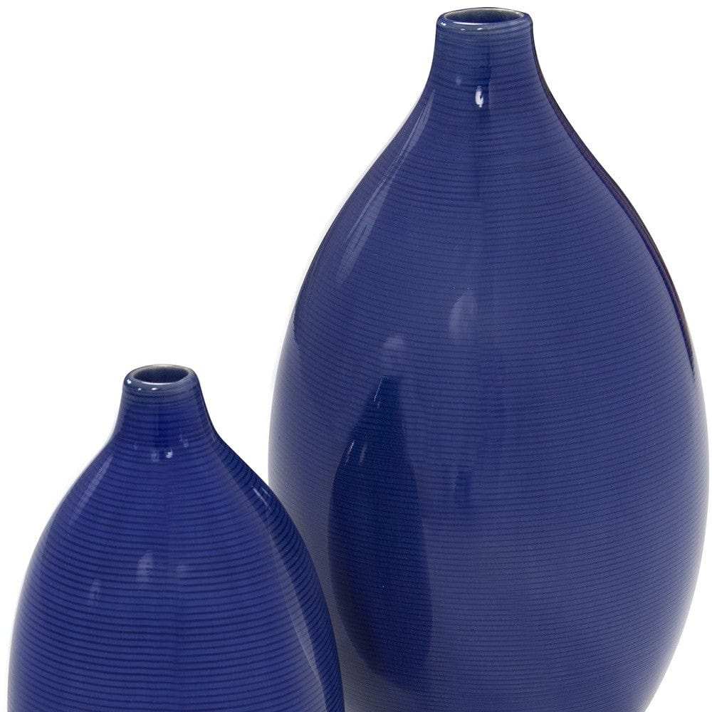 Set Of 2 Deep Indigo Blue Ceramic Bulb Vases - Homeroots - Flyclothing LLC