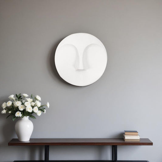 10" White Ceramic Face Round Wall Decor