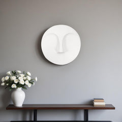 10" White Ceramic Face Round Wall Decor