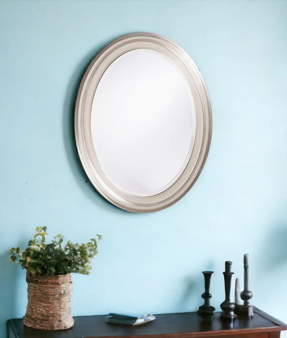 33" Silver Oval Framed Accent Mirror - Homeroots - Flyclothing LLC