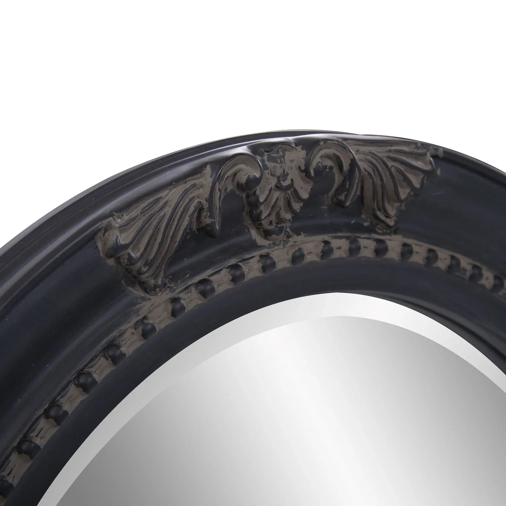 Oval Antiqued Black Wood Frame Mirror - Homeroots - Flyclothing LLC