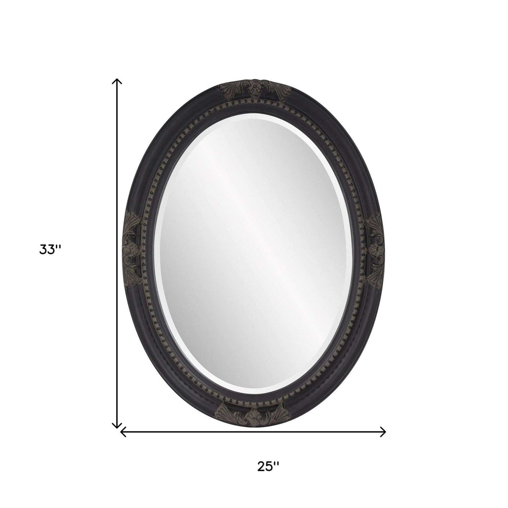 Oval Antiqued Black Wood Frame Mirror - Homeroots - Flyclothing LLC