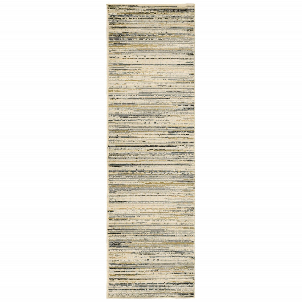 8' Ivory Sage Abtract Lines Indoor Runner Rug - Homeroots