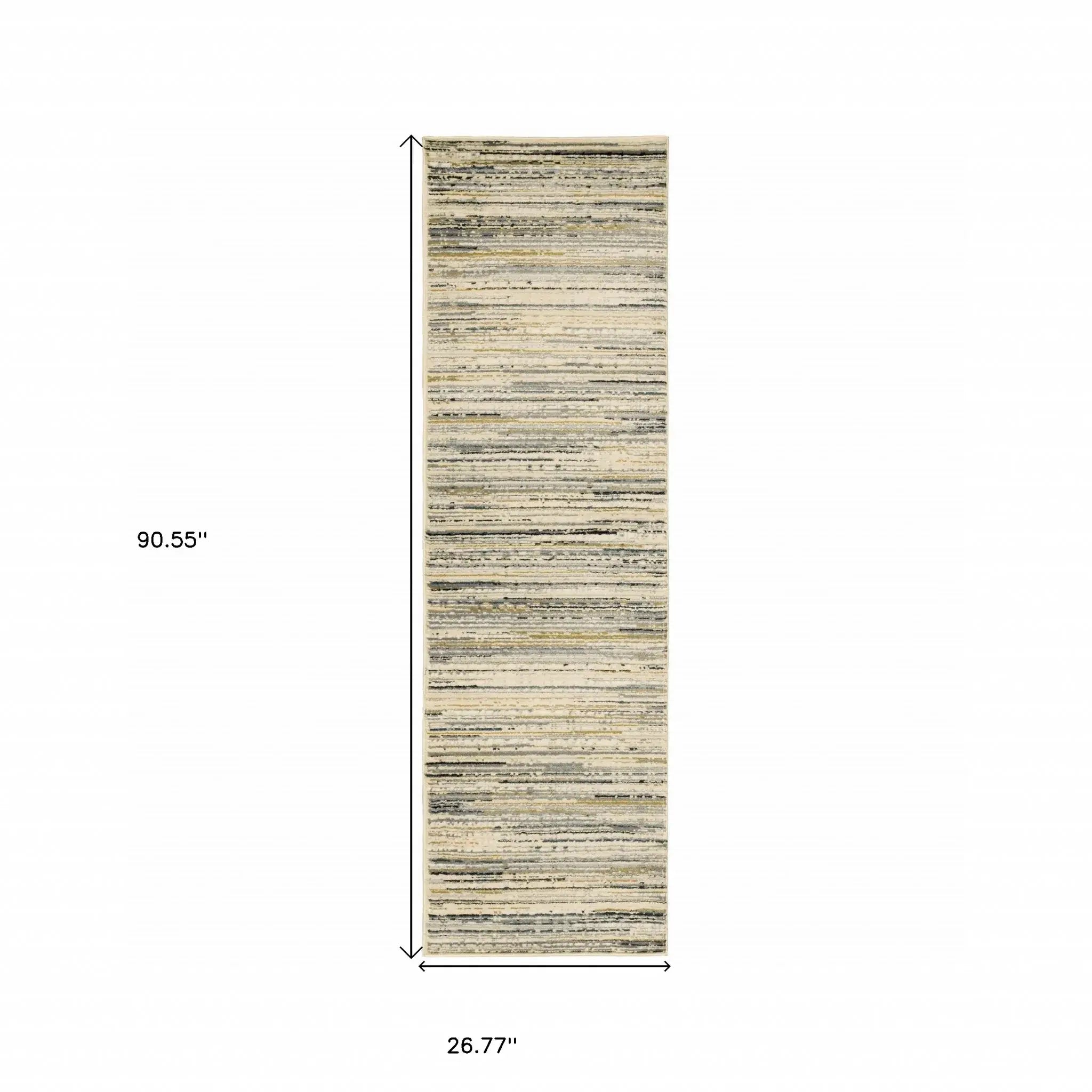 8' Ivory Sage Abtract Lines Indoor Runner Rug - Homeroots - Flyclothing LLC