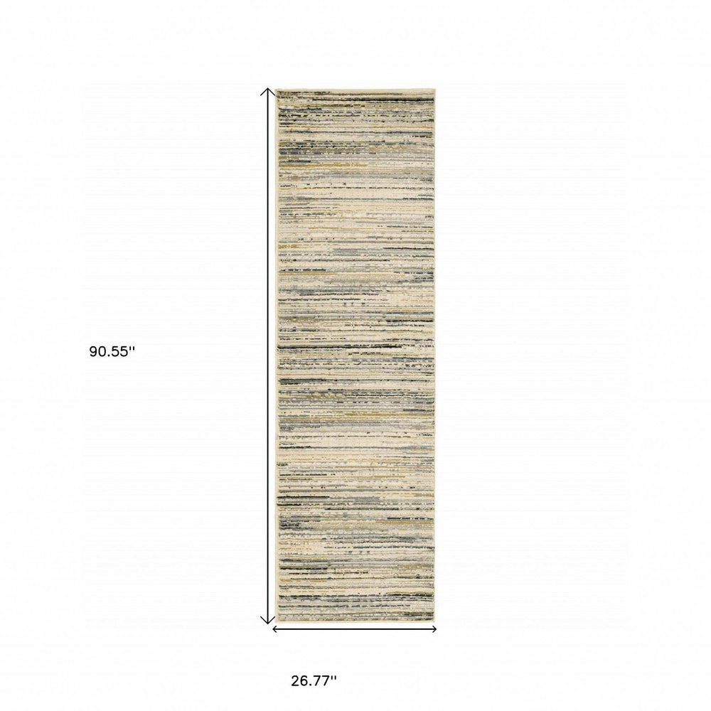 8' Ivory Sage Abtract Lines Indoor Runner Rug - Homeroots - Flyclothing LLC
