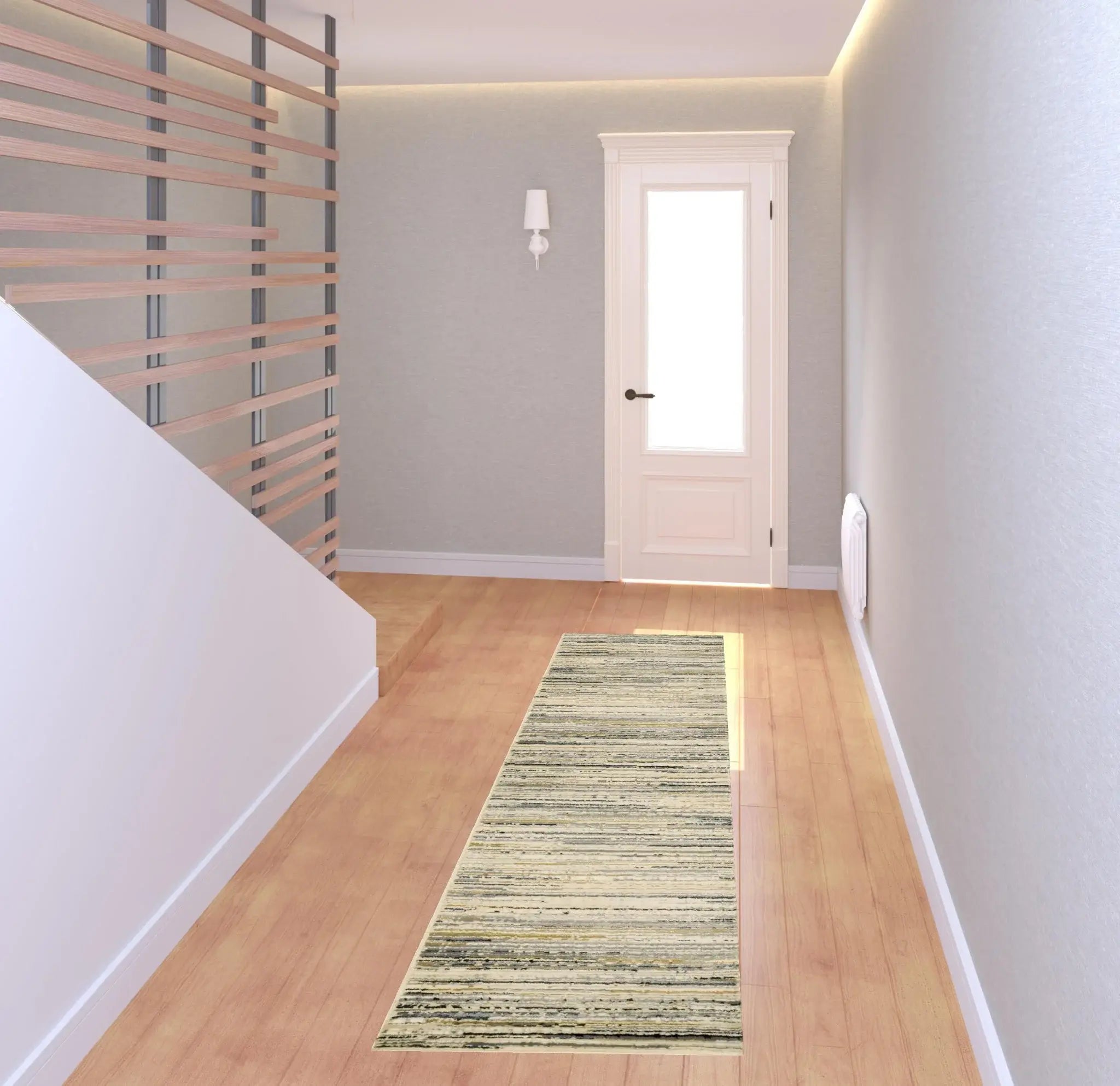 8' Ivory Sage Abtract Lines Indoor Runner Rug - Homeroots - Flyclothing LLC
