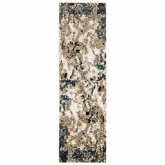 2' X 8' Ivory Navy Abstract Marble Indoor Runner Rug - Homeroots