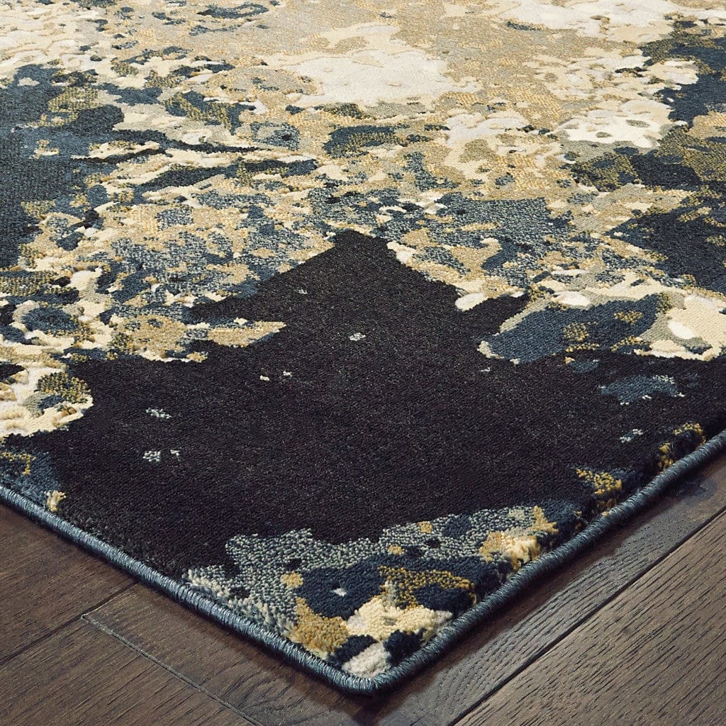 2' X 8' Ivory Navy Abstract Marble Indoor Runner Rug - Homeroots