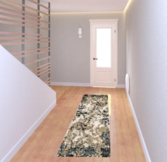 2' X 8' Ivory Navy Abstract Marble Indoor Runner Rug - Homeroots