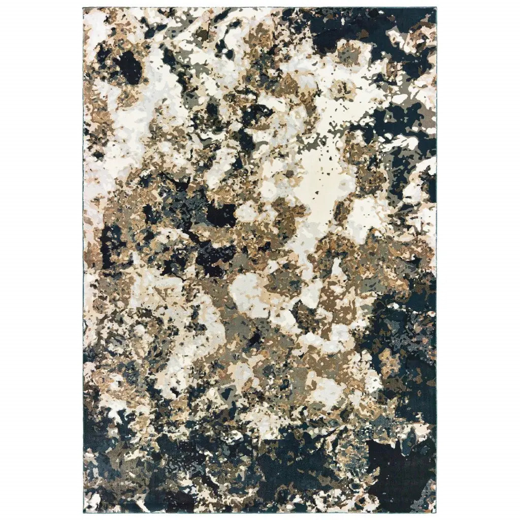 9' X 12' Ivory Navy Abstract Marble Indoor Area Rug - Homeroots - Flyclothing LLC