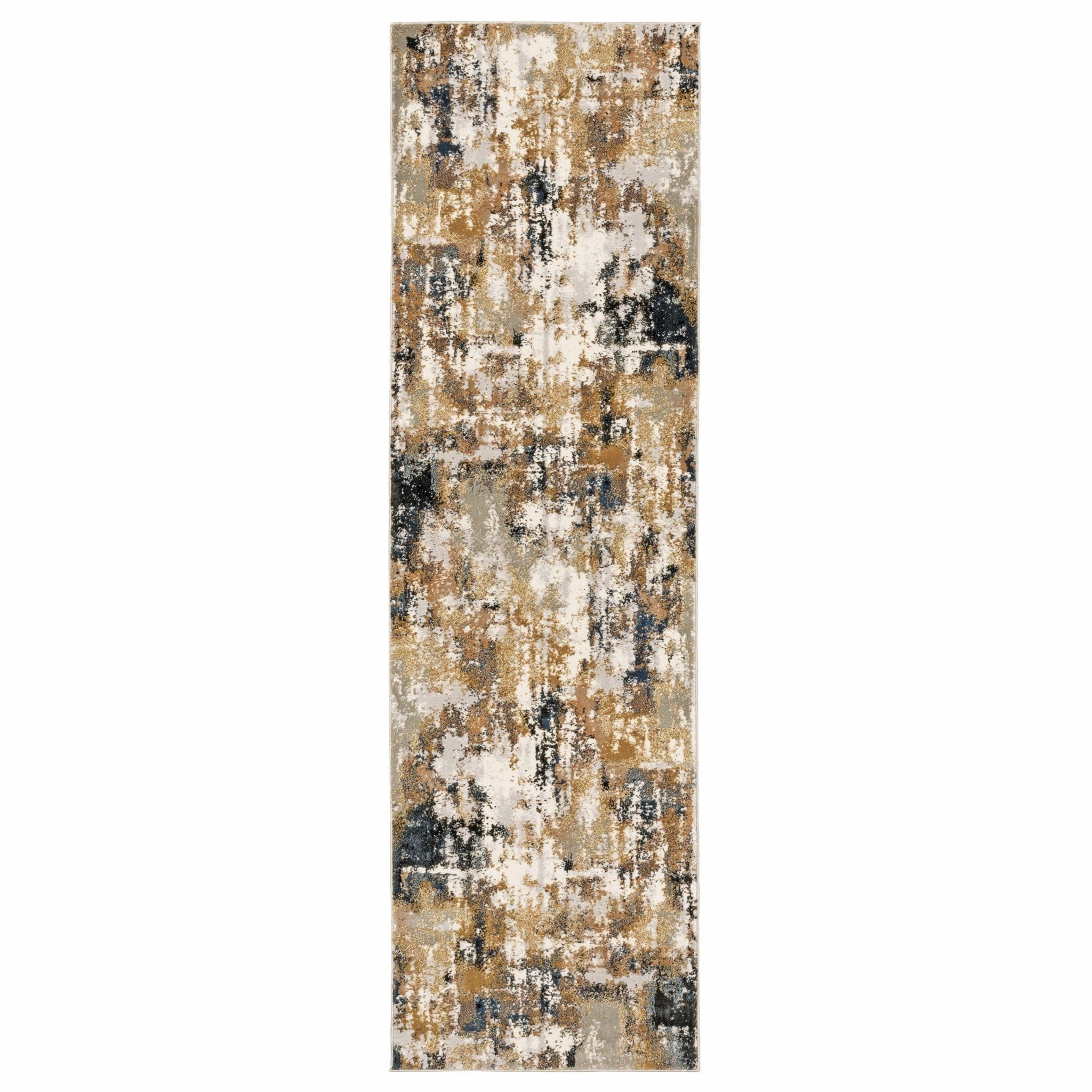 8' Ivory Gray Abstract Sectors Indoor Runner Rug - Homeroots