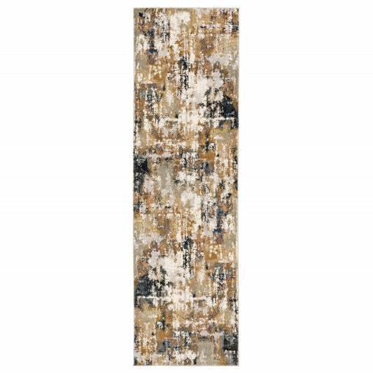 8' Ivory Gray Abstract Sectors Indoor Runner Rug - Homeroots