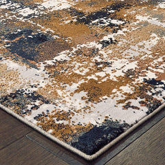 8' Ivory Gray Abstract Sectors Indoor Runner Rug - Homeroots