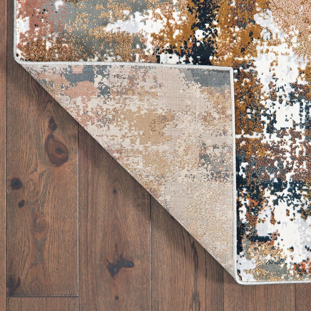 8' Ivory Gray Abstract Sectors Indoor Runner Rug - Homeroots