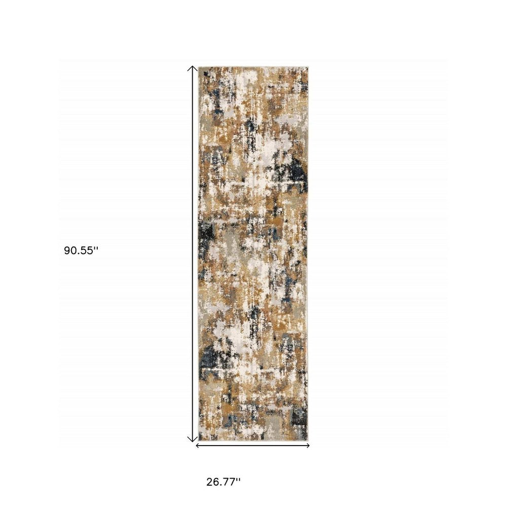8' Ivory Gray Abstract Sectors Indoor Runner Rug - Homeroots - Flyclothing LLC