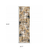 8' Ivory Gray Abstract Sectors Indoor Runner Rug - Homeroots - Flyclothing LLC