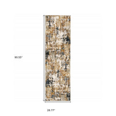 8' Ivory Gray Abstract Sectors Indoor Runner Rug - Homeroots