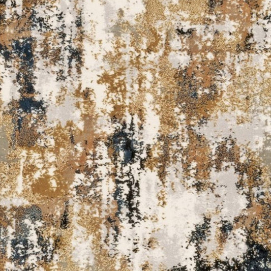 8' Ivory Gray Abstract Sectors Indoor Runner Rug - Homeroots