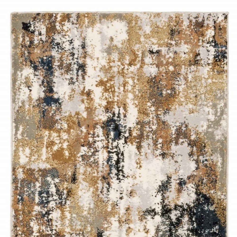 8' Ivory Gray Abstract Sectors Indoor Runner Rug - Homeroots