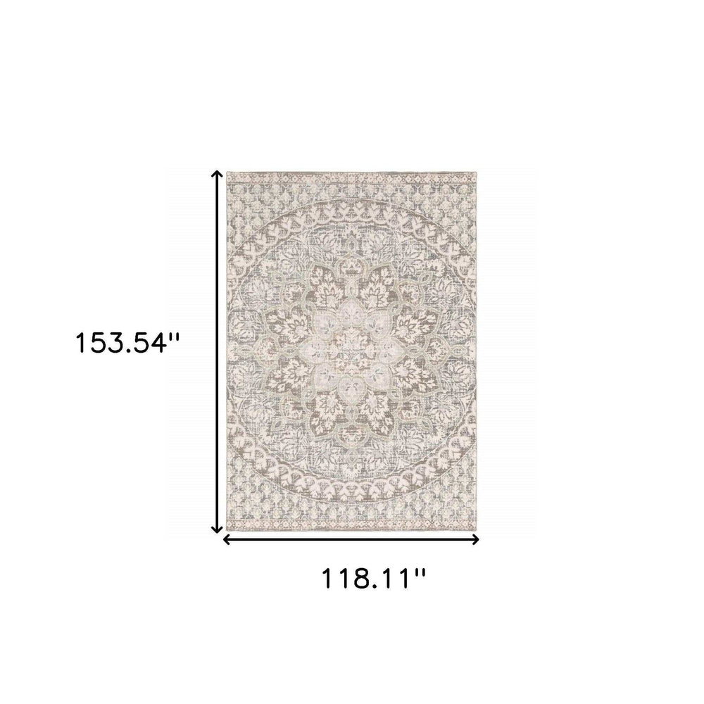 9' X 12' Ivory Grey Distresed Oversize Medallion Indoor Area Rug - Homeroots - Flyclothing LLC