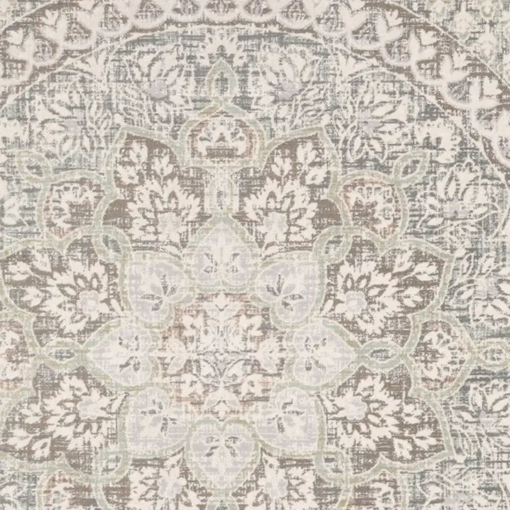 9' X 12' Ivory Grey Distresed Oversize Medallion Indoor Area Rug - Homeroots - Flyclothing LLC