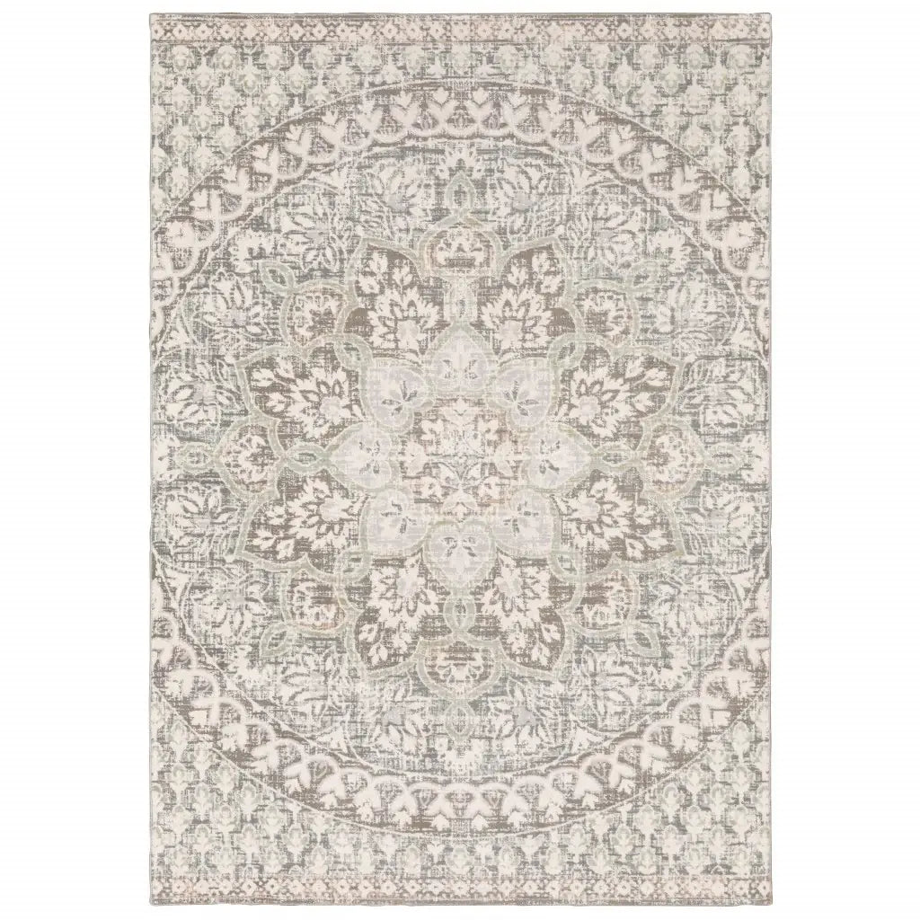9' X 12' Ivory Grey Distresed Oversize Medallion Indoor Area Rug - Homeroots - Flyclothing LLC