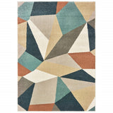 2' X 3' Blue Green Beige Retro Wedge Indoor Area Rug - Homeroots