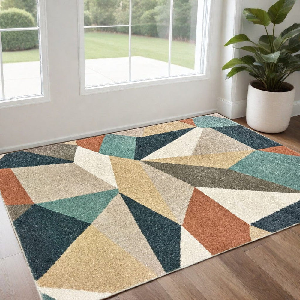 2' X 3' Blue Green Beige Retro Wedge Indoor Area Rug - Homeroots