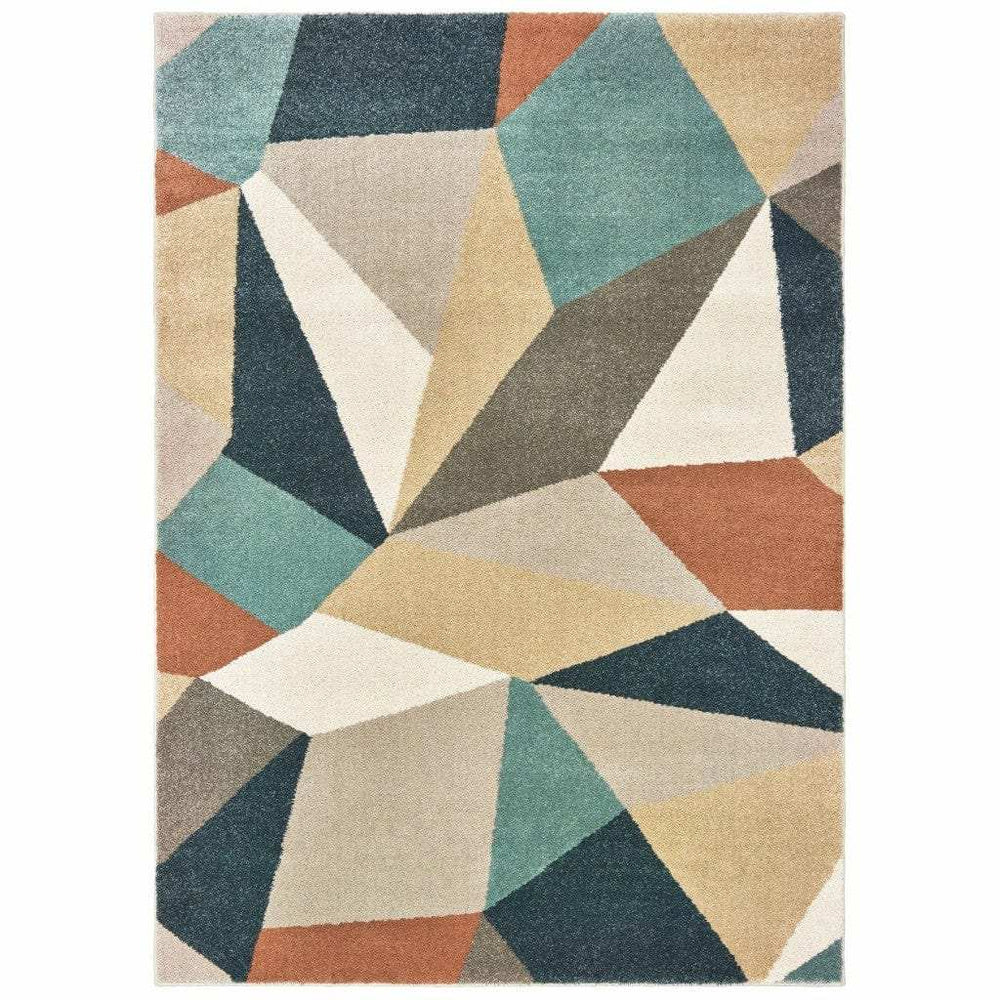 7' X 10' Blue Green Beige Retro Wedge Indoor Area Rug - Homeroots - Flyclothing LLC