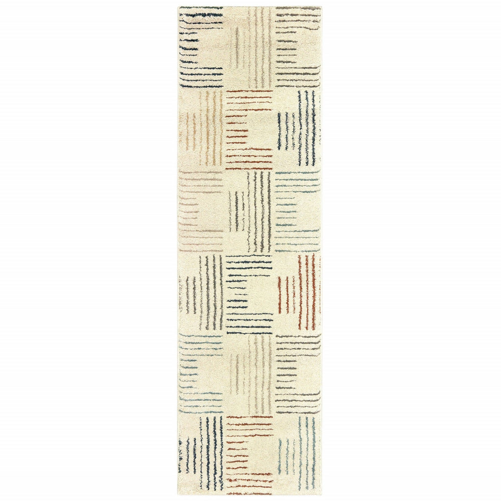 8' Ivory Multi Neutral Tone Scratch Indoor Runner Rug - Homeroots