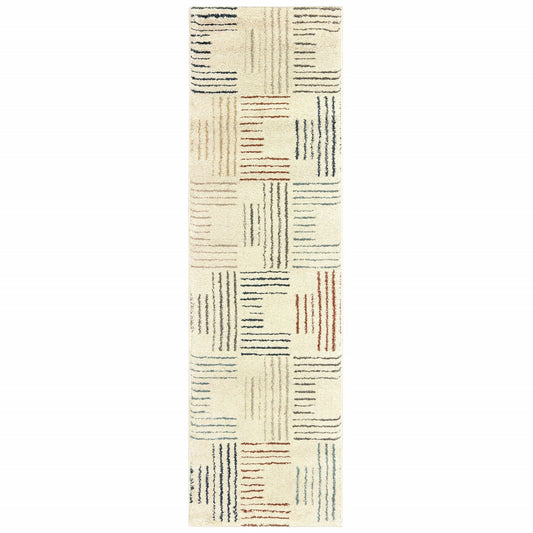 8' Ivory Multi Neutral Tone Scratch Indoor Runner Rug - Homeroots