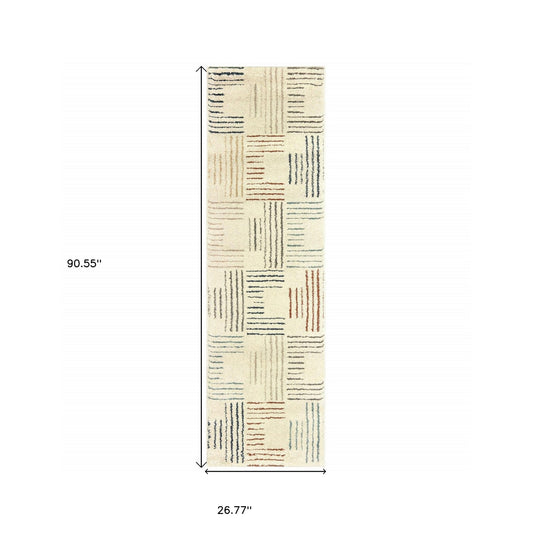 8' Ivory Multi Neutral Tone Scratch Indoor Runner Rug - Homeroots