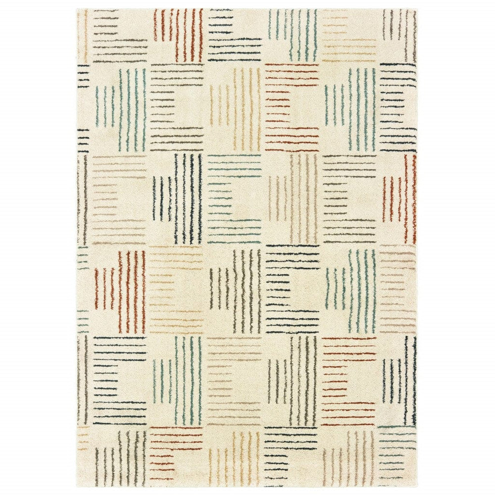 6' X 9' Ivory Multi Neutral Tone Scratch Indoor Area Rug - Homeroots