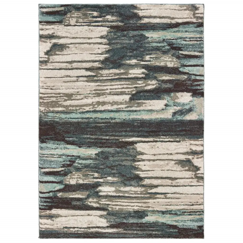 2' X 3' Ivory Blue Gray Abstract Layers Indoor Accent Rug - Homeroots - Flyclothing LLC