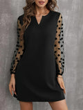 Polka Dot Notched Long Sleeve Dress - Trendsi