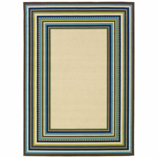 Ivory and Blue Striped Indoor Outdoor Area Rug - Homeroots - Flyclothing LLC