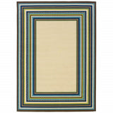 Ivory and Blue Striped Indoor Outdoor Area Rug
