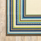 Ivory and Blue Striped Indoor Outdoor Area Rug - Homeroots