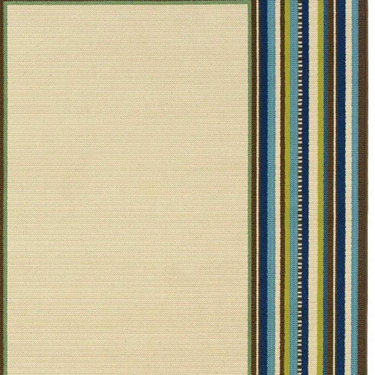 Ivory and Blue Striped Indoor Outdoor Area Rug - Homeroots - Flyclothing LLC