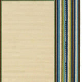 Ivory and Blue Striped Indoor Outdoor Area Rug - Homeroots