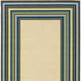 Ivory and Blue Striped Indoor Outdoor Area Rug - Homeroots